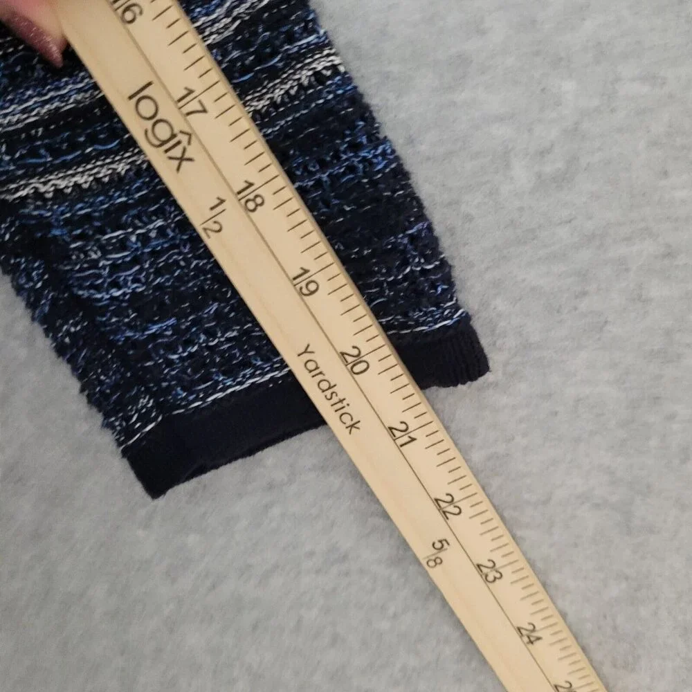 Liz Claiborne Womens Crochet Open Cardigan Size XL Navy 3/4 Sleeve Lagenlook - Picture 9 of 11